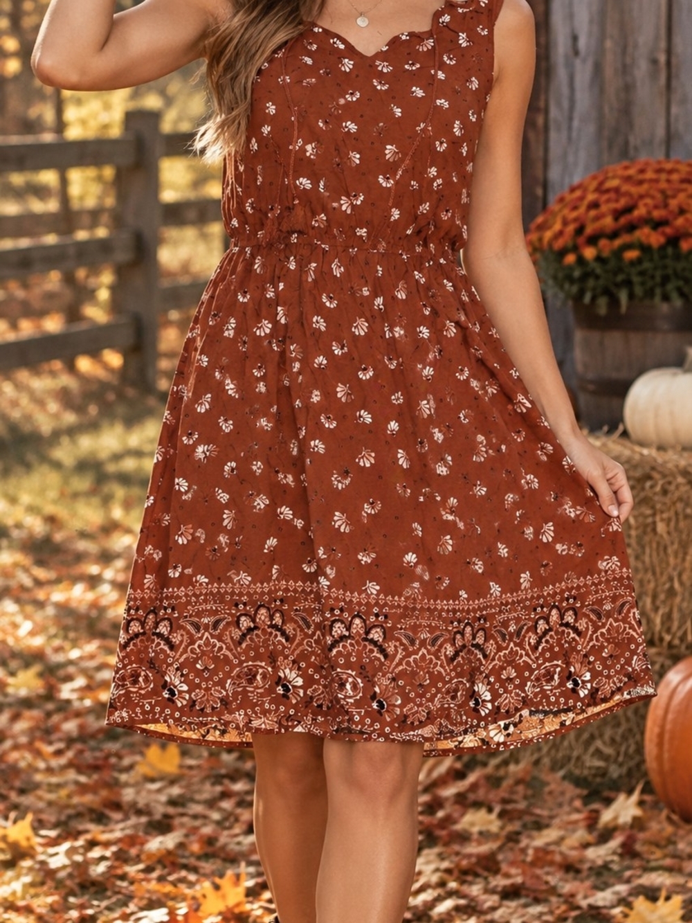 Sonoma Rust Brown Floral Sleeveless Sundress
